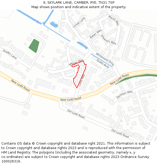 9, SKYLARK LANE, CAMBER, RYE, TN31 7SP: Location map and indicative extent of plot