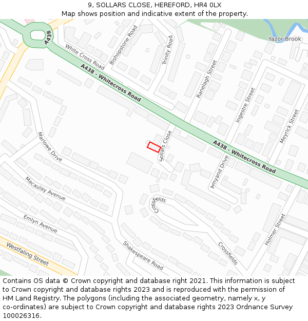 9, SOLLARS CLOSE, HEREFORD, HR4 0LX: Location map and indicative extent of plot