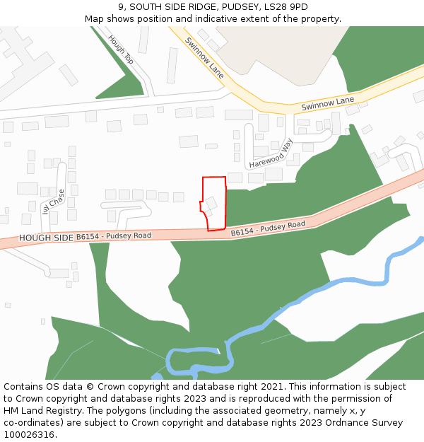 9, SOUTH SIDE RIDGE, PUDSEY, LS28 9PD: Location map and indicative extent of plot