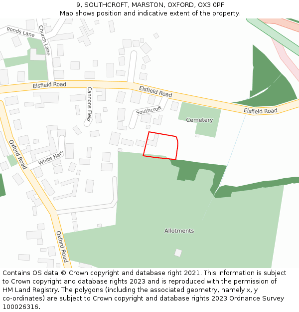 9, SOUTHCROFT, MARSTON, OXFORD, OX3 0PF: Location map and indicative extent of plot