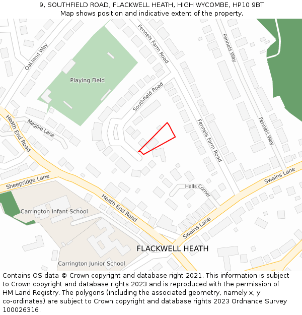 9, SOUTHFIELD ROAD, FLACKWELL HEATH, HIGH WYCOMBE, HP10 9BT: Location map and indicative extent of plot