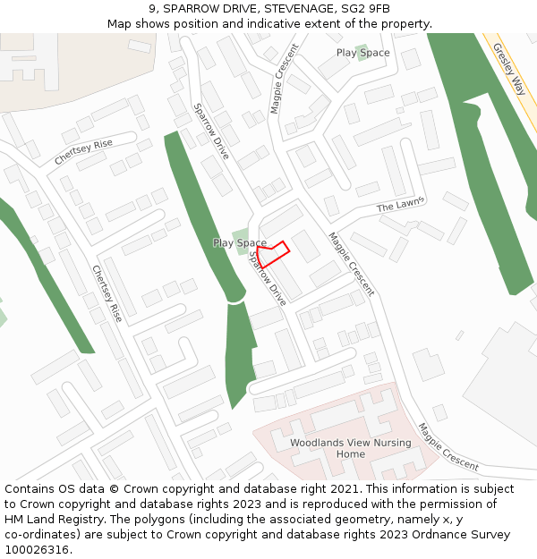 9, SPARROW DRIVE, STEVENAGE, SG2 9FB: Location map and indicative extent of plot