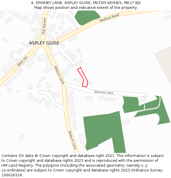 9, SPINNEY LANE, ASPLEY GUISE, MILTON KEYNES, MK17 8JS: Location map and indicative extent of plot