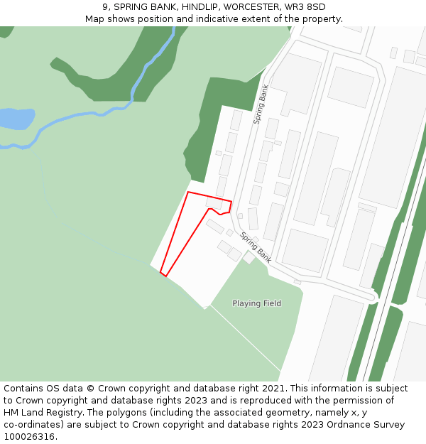 9, SPRING BANK, HINDLIP, WORCESTER, WR3 8SD: Location map and indicative extent of plot