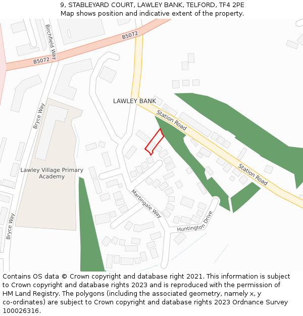 9, STABLEYARD COURT, LAWLEY BANK, TELFORD, TF4 2PE: Location map and indicative extent of plot