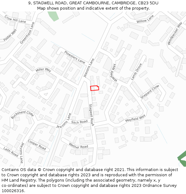 9, STAGWELL ROAD, GREAT CAMBOURNE, CAMBRIDGE, CB23 5DU: Location map and indicative extent of plot