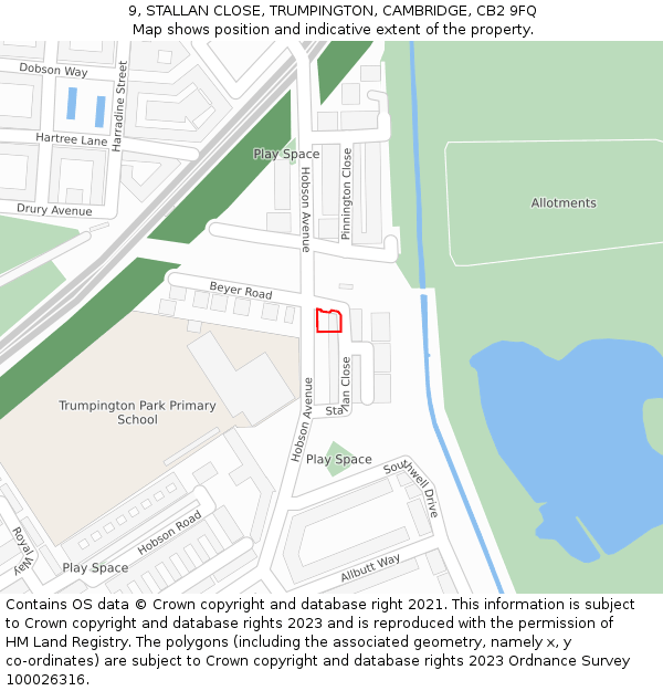 9, STALLAN CLOSE, TRUMPINGTON, CAMBRIDGE, CB2 9FQ: Location map and indicative extent of plot