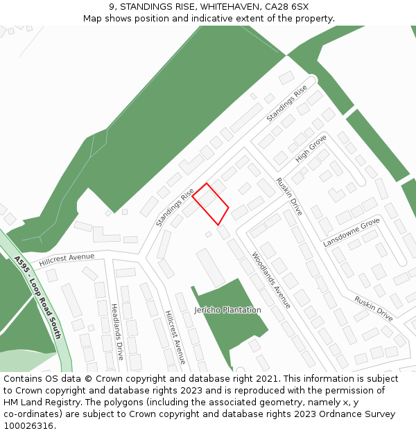 9, STANDINGS RISE, WHITEHAVEN, CA28 6SX: Location map and indicative extent of plot