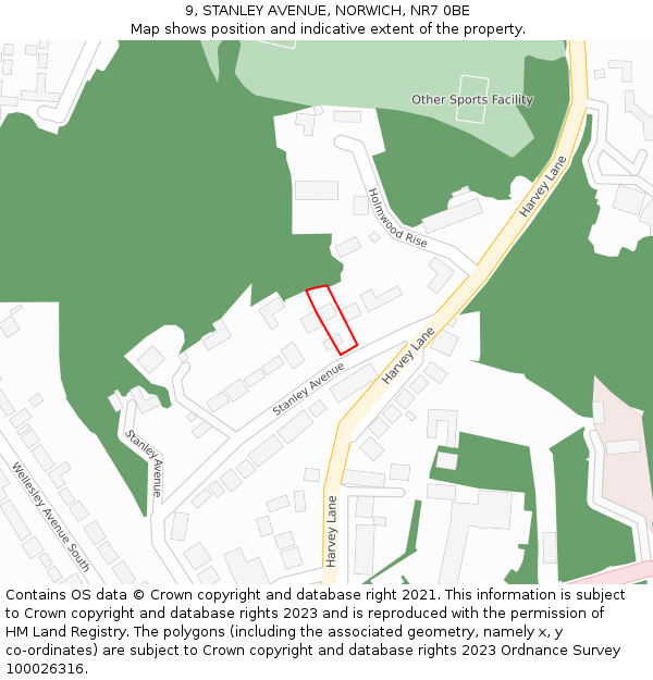 9, STANLEY AVENUE, NORWICH, NR7 0BE: Location map and indicative extent of plot