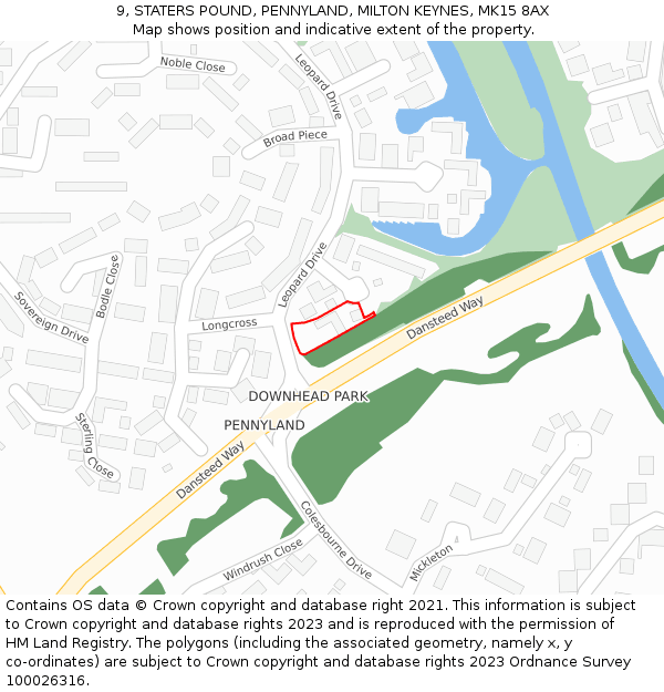 9, STATERS POUND, PENNYLAND, MILTON KEYNES, MK15 8AX: Location map and indicative extent of plot