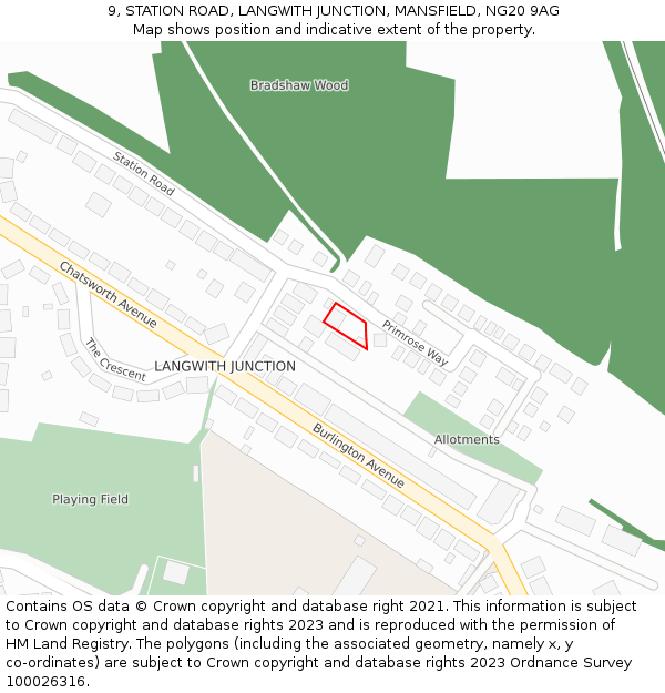 9, STATION ROAD, LANGWITH JUNCTION, MANSFIELD, NG20 9AG: Location map and indicative extent of plot