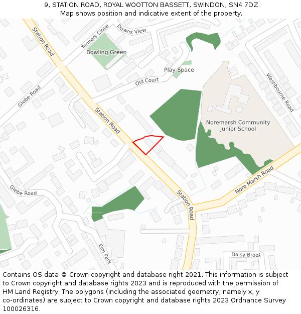 9, STATION ROAD, ROYAL WOOTTON BASSETT, SWINDON, SN4 7DZ: Location map and indicative extent of plot