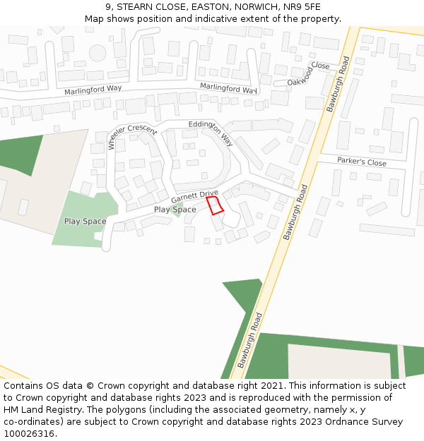 9, STEARN CLOSE, EASTON, NORWICH, NR9 5FE: Location map and indicative extent of plot