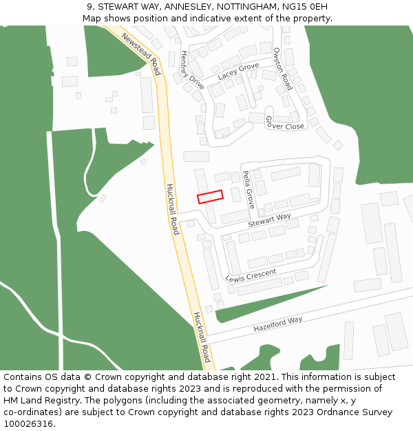 9, STEWART WAY, ANNESLEY, NOTTINGHAM, NG15 0EH: Location map and indicative extent of plot