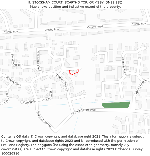 9, STOCKHAM COURT, SCARTHO TOP, GRIMSBY, DN33 3SZ: Location map and indicative extent of plot