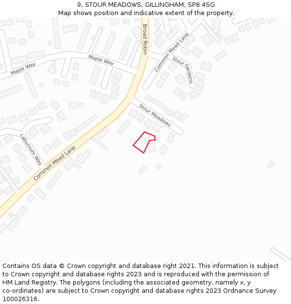 9, STOUR MEADOWS, GILLINGHAM, SP8 4SG: Location map and indicative extent of plot