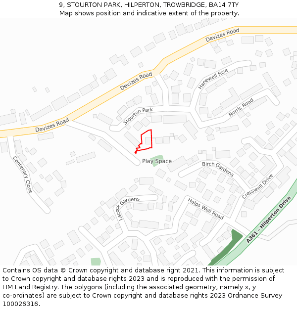 9, STOURTON PARK, HILPERTON, TROWBRIDGE, BA14 7TY: Location map and indicative extent of plot