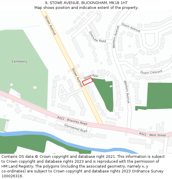 9, STOWE AVENUE, BUCKINGHAM, MK18 1HT: Location map and indicative extent of plot