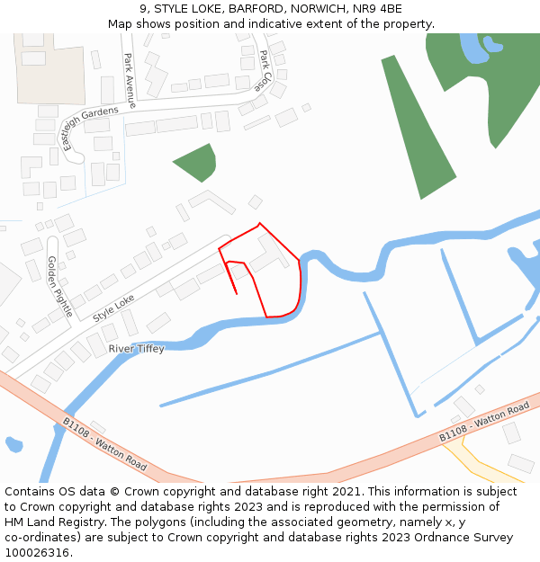 9, STYLE LOKE, BARFORD, NORWICH, NR9 4BE: Location map and indicative extent of plot