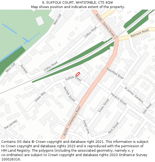 9, SUFFOLK COURT, WHITSTABLE, CT5 4QW: Location map and indicative extent of plot