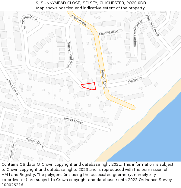 9, SUNNYMEAD CLOSE, SELSEY, CHICHESTER, PO20 0DB: Location map and indicative extent of plot