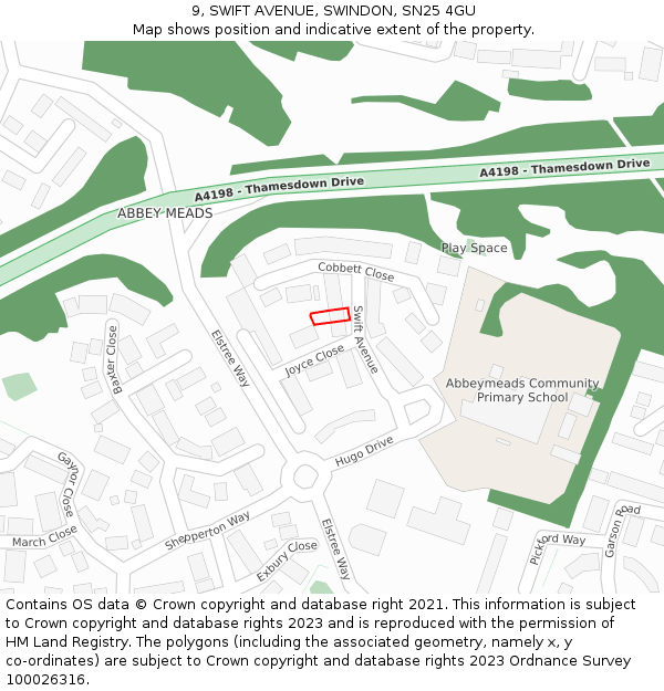 9, SWIFT AVENUE, SWINDON, SN25 4GU: Location map and indicative extent of plot