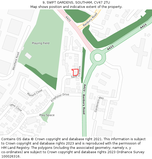 9, SWIFT GARDENS, SOUTHAM, CV47 2TU: Location map and indicative extent of plot