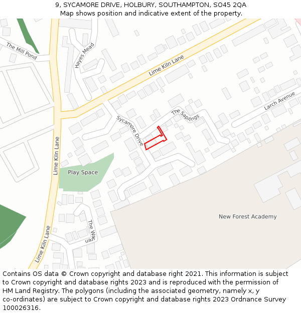 9, SYCAMORE DRIVE, HOLBURY, SOUTHAMPTON, SO45 2QA: Location map and indicative extent of plot