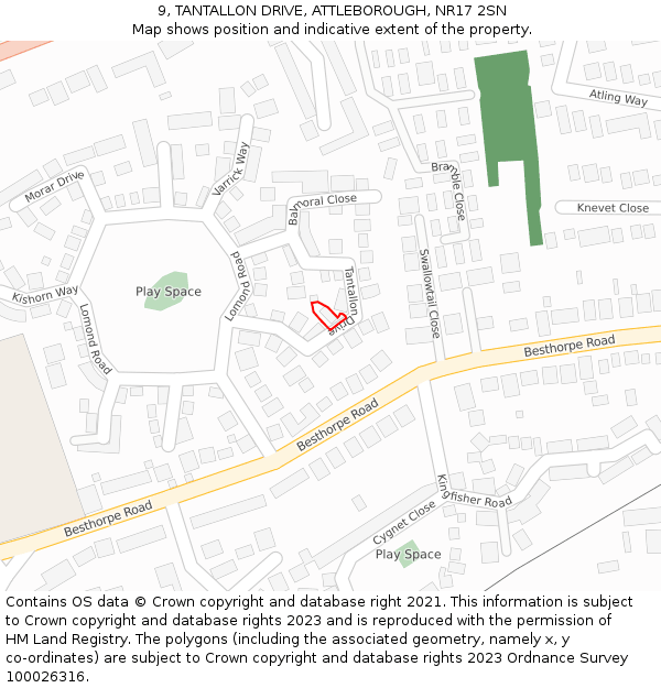 9, TANTALLON DRIVE, ATTLEBOROUGH, NR17 2SN: Location map and indicative extent of plot