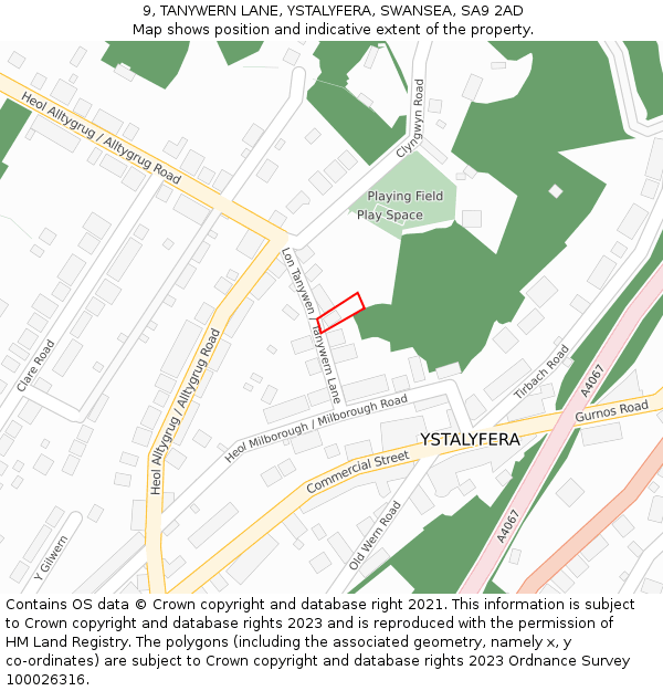 9, TANYWERN LANE, YSTALYFERA, SWANSEA, SA9 2AD: Location map and indicative extent of plot