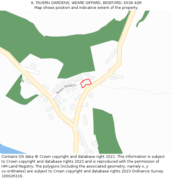 9, TAVERN GARDENS, WEARE GIFFARD, BIDEFORD, EX39 4QR: Location map and indicative extent of plot