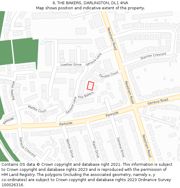 9, THE BAKERS, DARLINGTON, DL1 4NA: Location map and indicative extent of plot