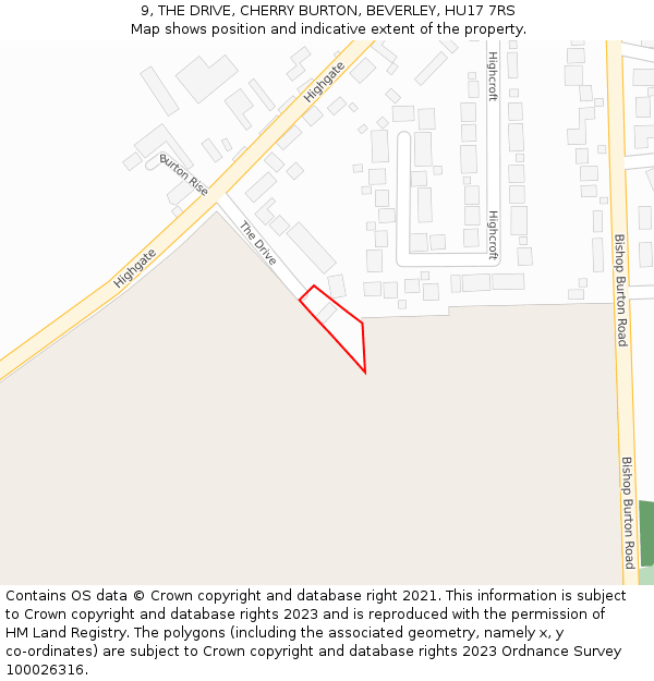 9, THE DRIVE, CHERRY BURTON, BEVERLEY, HU17 7RS: Location map and indicative extent of plot