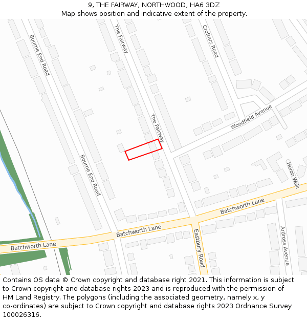 9, THE FAIRWAY, NORTHWOOD, HA6 3DZ: Location map and indicative extent of plot