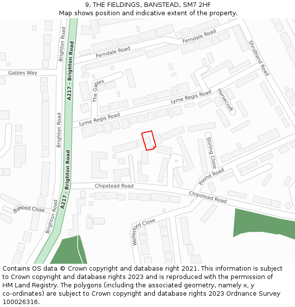 9, THE FIELDINGS, BANSTEAD, SM7 2HF: Location map and indicative extent of plot