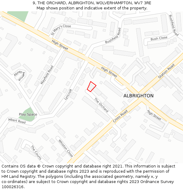 9, THE ORCHARD, ALBRIGHTON, WOLVERHAMPTON, WV7 3RE: Location map and indicative extent of plot