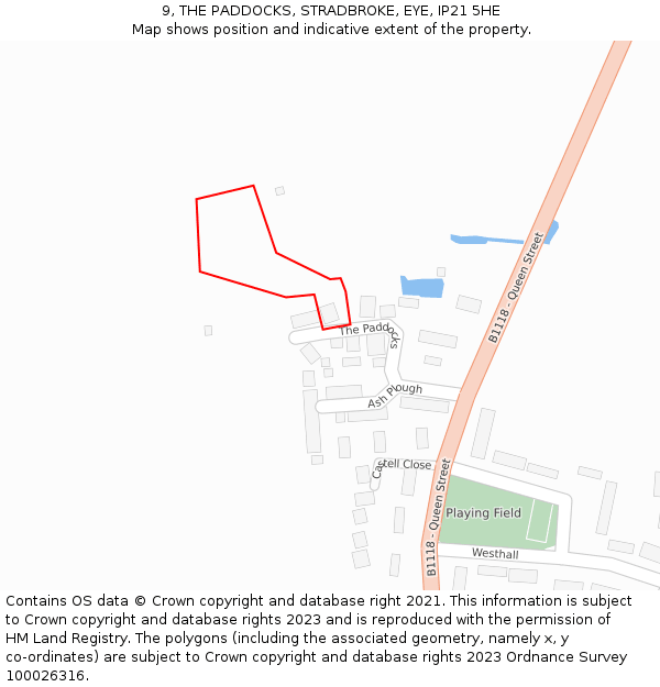 9, THE PADDOCKS, STRADBROKE, EYE, IP21 5HE: Location map and indicative extent of plot