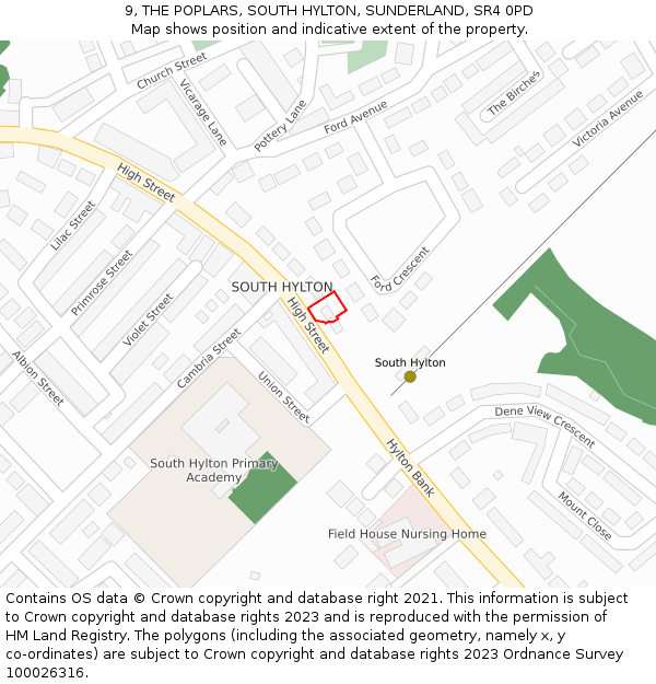 9, THE POPLARS, SOUTH HYLTON, SUNDERLAND, SR4 0PD: Location map and indicative extent of plot