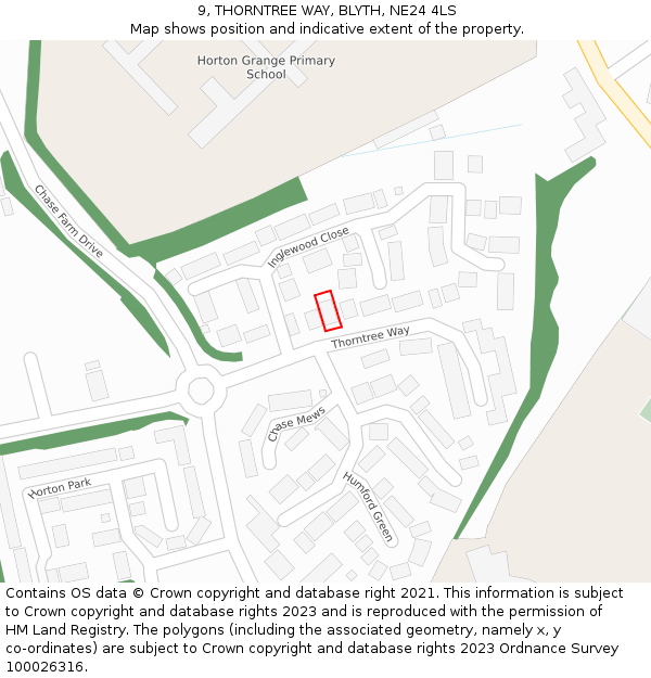 9, THORNTREE WAY, BLYTH, NE24 4LS: Location map and indicative extent of plot