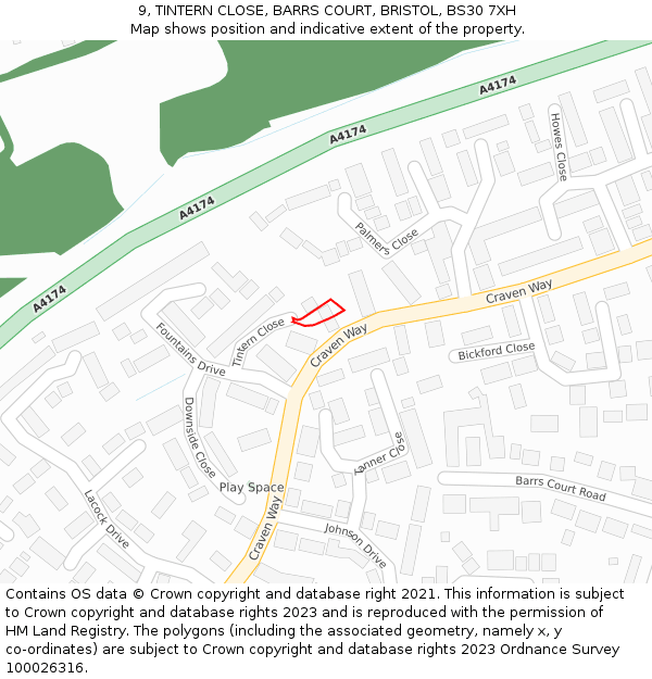 9, TINTERN CLOSE, BARRS COURT, BRISTOL, BS30 7XH: Location map and indicative extent of plot