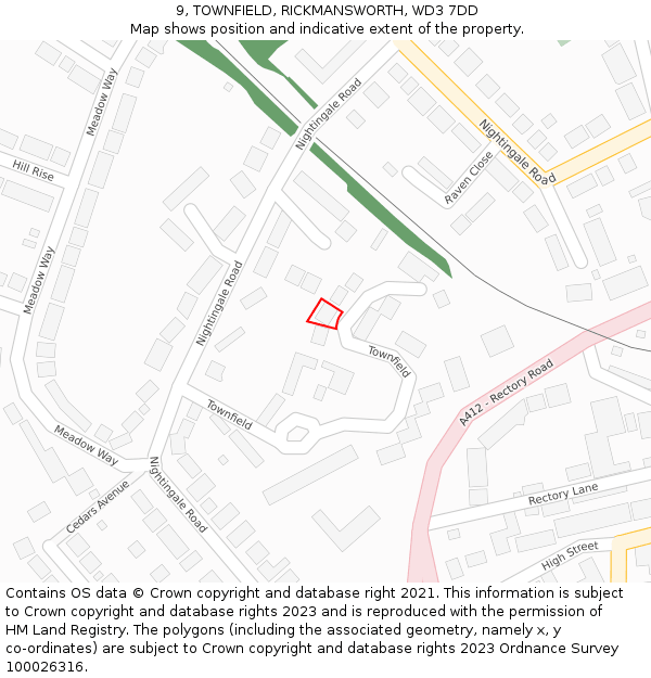 9, TOWNFIELD, RICKMANSWORTH, WD3 7DD: Location map and indicative extent of plot