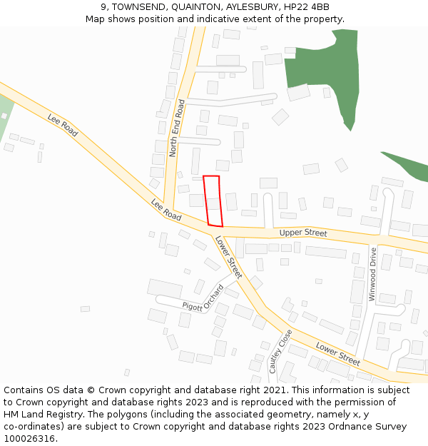 9, TOWNSEND, QUAINTON, AYLESBURY, HP22 4BB: Location map and indicative extent of plot