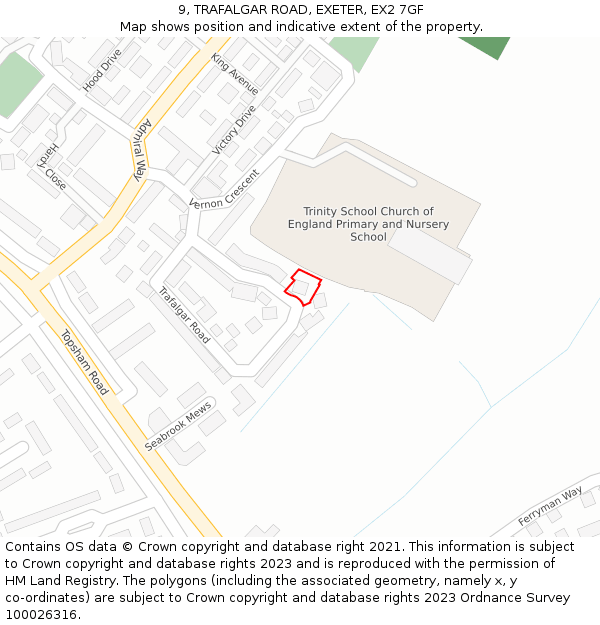 9, TRAFALGAR ROAD, EXETER, EX2 7GF: Location map and indicative extent of plot