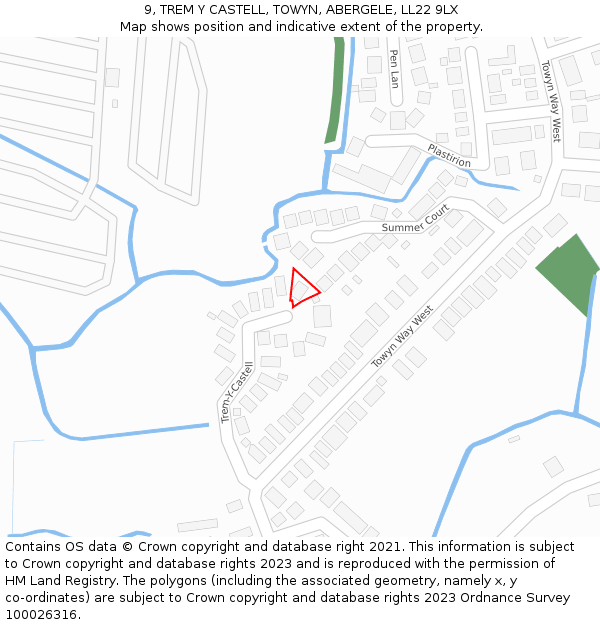 9, TREM Y CASTELL, TOWYN, ABERGELE, LL22 9LX: Location map and indicative extent of plot