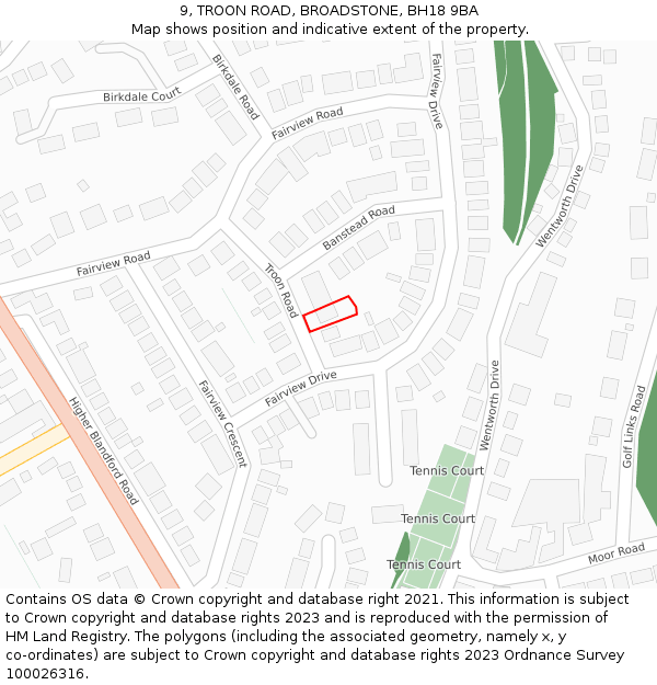 9, TROON ROAD, BROADSTONE, BH18 9BA: Location map and indicative extent of plot