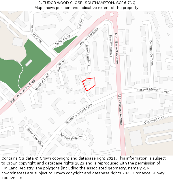 9, TUDOR WOOD CLOSE, SOUTHAMPTON, SO16 7NQ: Location map and indicative extent of plot