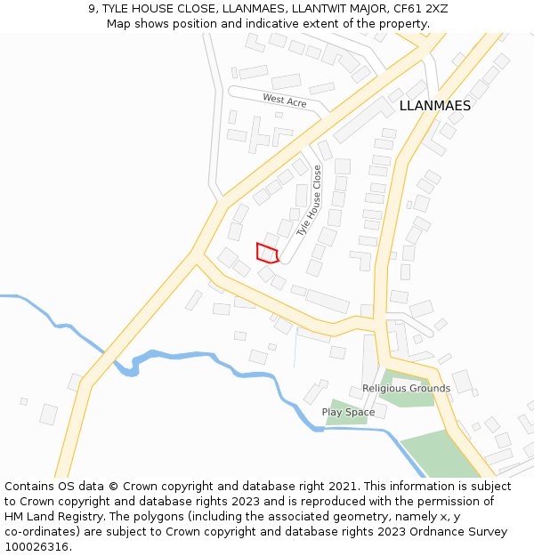 9, TYLE HOUSE CLOSE, LLANMAES, LLANTWIT MAJOR, CF61 2XZ: Location map and indicative extent of plot