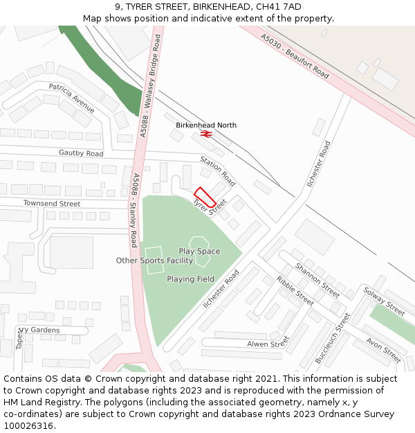 9, TYRER STREET, BIRKENHEAD, CH41 7AD: Location map and indicative extent of plot