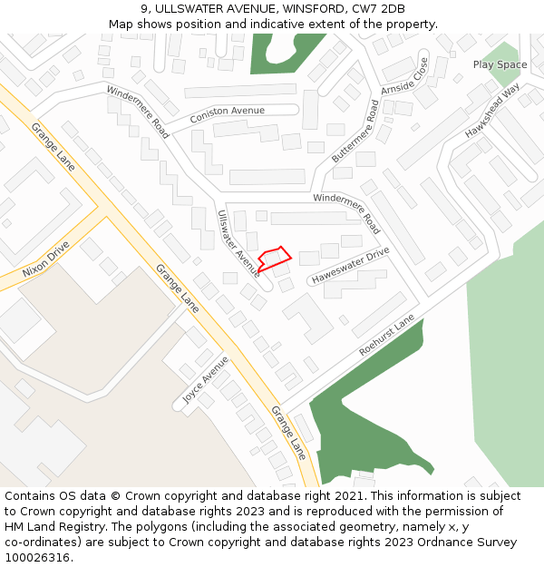 9, ULLSWATER AVENUE, WINSFORD, CW7 2DB: Location map and indicative extent of plot