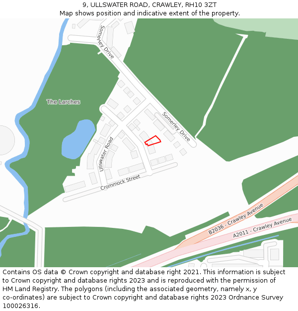 9, ULLSWATER ROAD, CRAWLEY, RH10 3ZT: Location map and indicative extent of plot